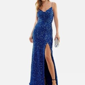 Elegant Blue Sequin Evening Gown